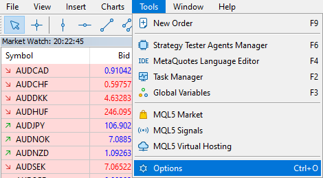 MT5 options menu