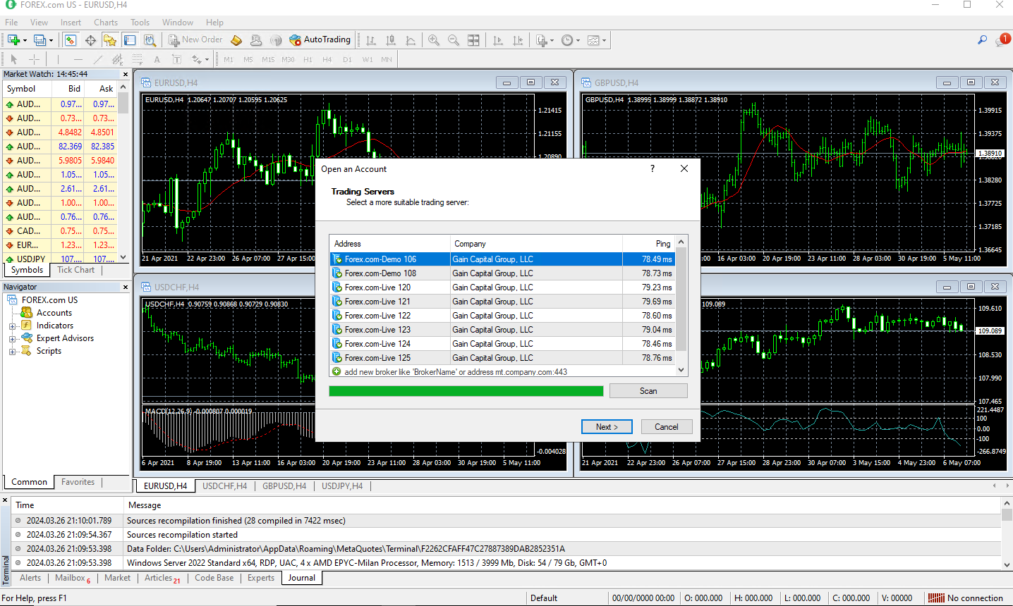 MT4 platform first start