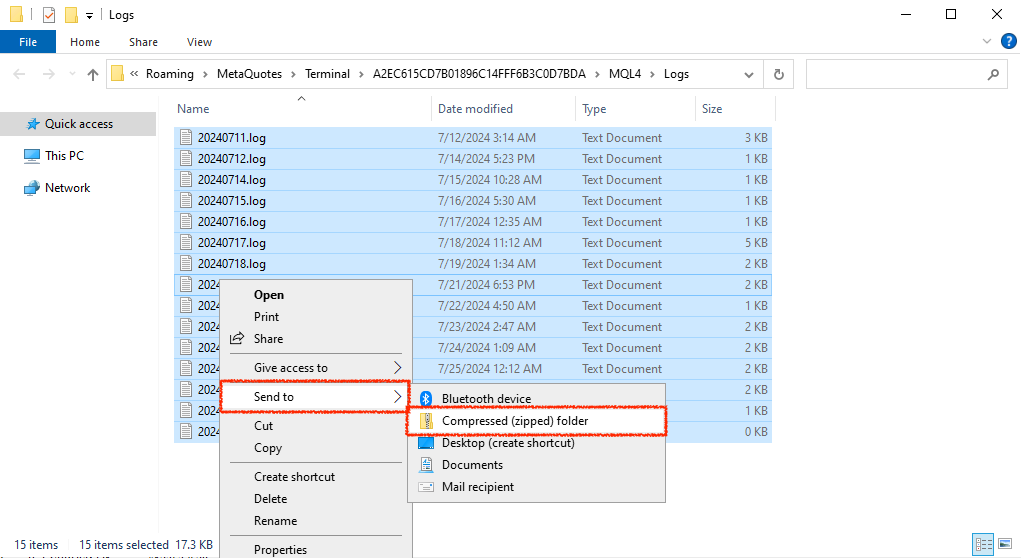 MT4 experts logs compress