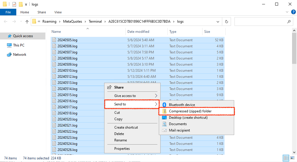 MT4 journal logs compress