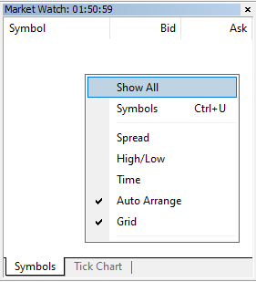 Market watch panel show all