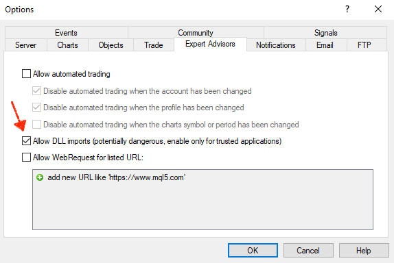 MT4 expert advisors settings enabled