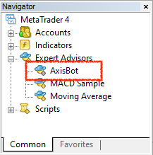 AxisBot inside Expert Advisors list
