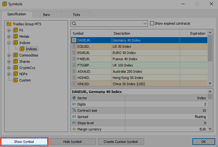 MT5 show symbol